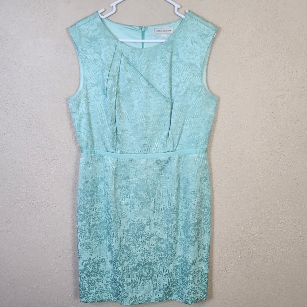 Katherine Kelly Mint Green Brocade Sleeveless Dress Size 12 (7596)